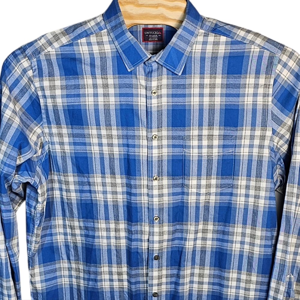 UNTUCKit Blue and White Plaid Casual Button-Down Shirt - Picture 3 of 14